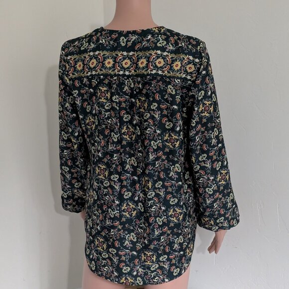 MAX STUDIO Floral Green Blouse - Faux Wrap High/Low Hem XS - Picture 5 of 5